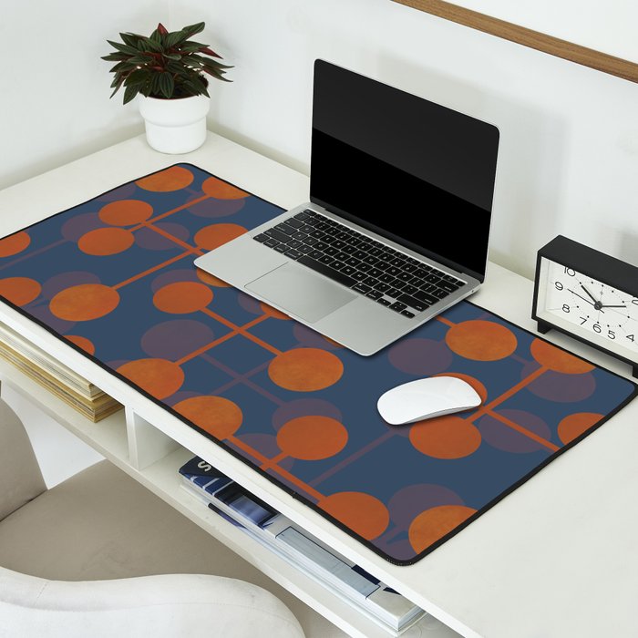 blue and orange midcentury dots pattern Desk Mat Gallery Image 2