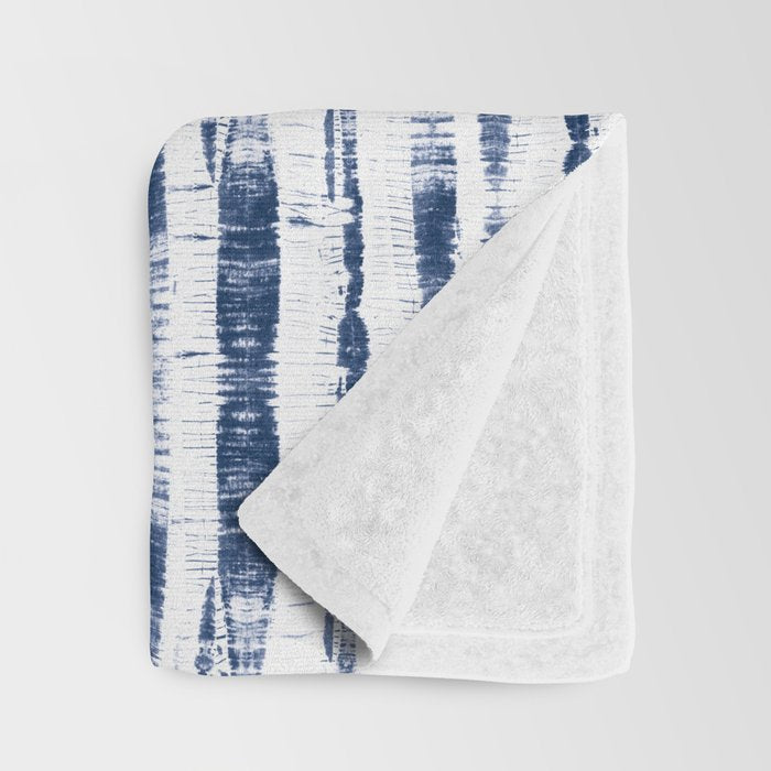 Shibori Stripes 2 Indigo Blue Throw Blanket Gallery Image 3