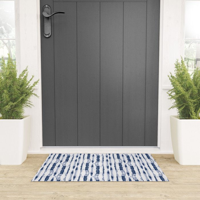 Shibori Stripes 2 Indigo Blue Welcome Mat Gallery Image 3
