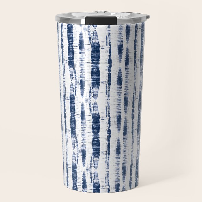 Shibori Stripes 2 Indigo Blue Travel Mug Gallery Image 1