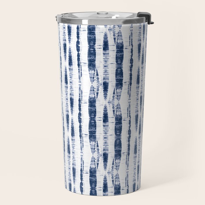 Shibori Stripes 2 Indigo Blue Travel Mug Gallery Image 2