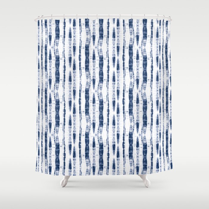 Shibori Stripes 2 Indigo Blue Shower Curtain Gallery Image 1