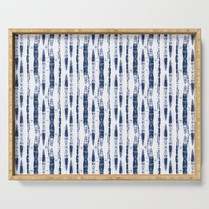 Shibori Stripes 2 Indigo Blue Serving Tray Gallery Image 1