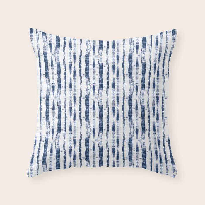 Shibori Stripes 2 Indigo Blue Throw Pillow Gallery Image 6
