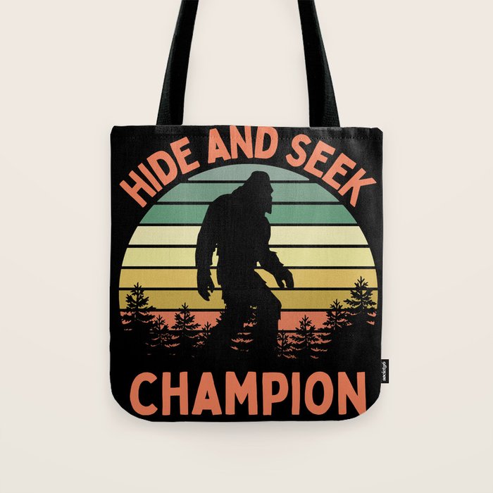 Bigfoot Hide And Seek Champion Funny Sasquatch Vintage Sunset Tote Bag Gallery Image 1