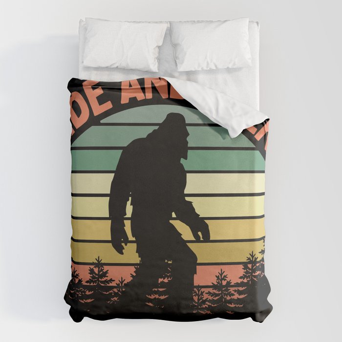 Bigfoot Hide And Seek Champion Funny Sasquatch Vintage Sunset Duvet Cover Gallery Image 1