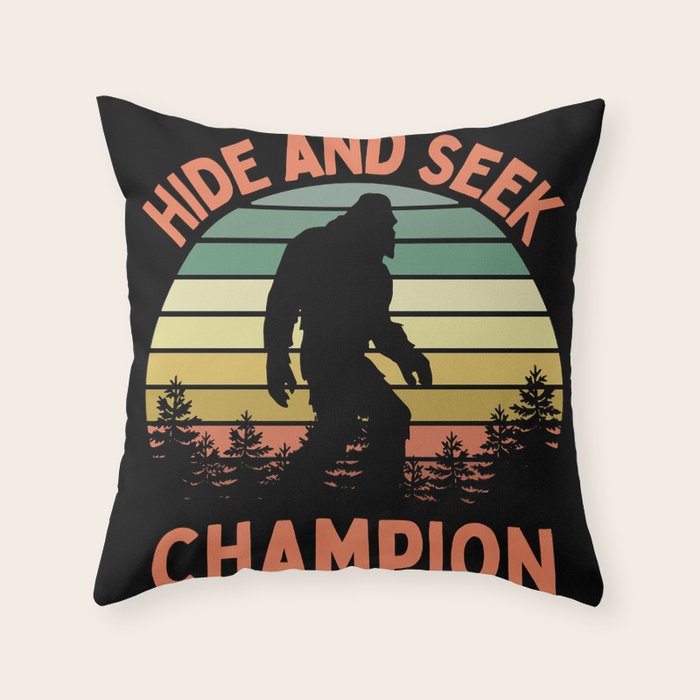 Bigfoot Hide And Seek Champion Funny Sasquatch Vintage Sunset Throw Pillow Gallery Image 1
