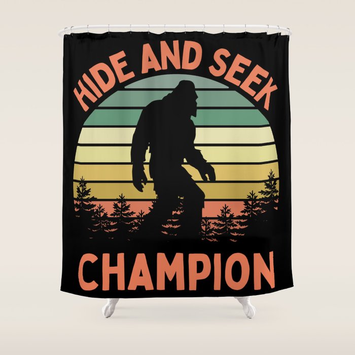 Bigfoot Hide And Seek Champion Funny Sasquatch Vintage Sunset Shower Curtain Gallery Image 1