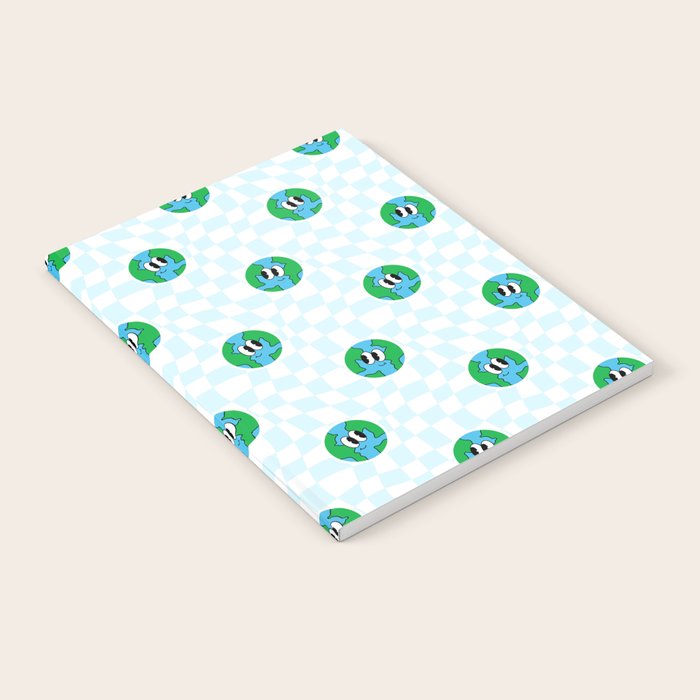 Retro cartoon earth planet checkered pattern Notebook Gallery Image 2