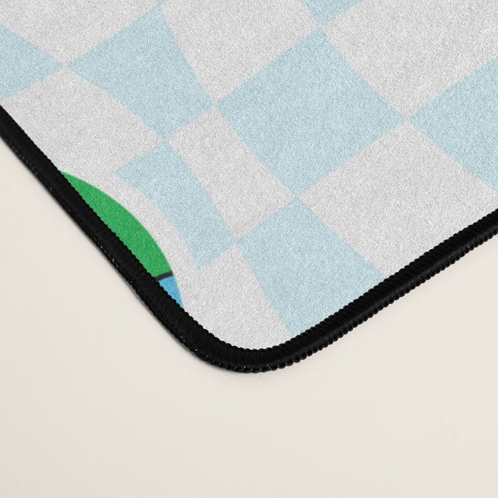 Retro cartoon earth planet checkered pattern Desk Mat Gallery Image 4