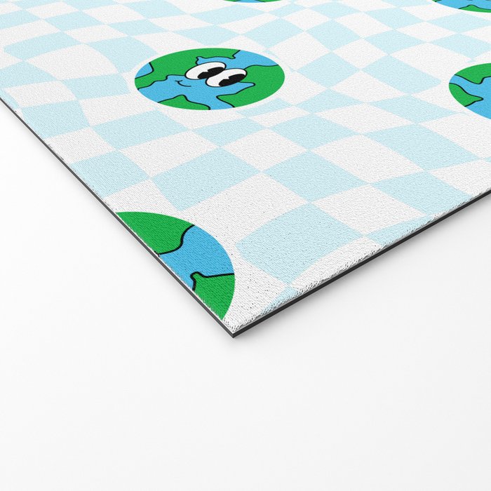 Retro cartoon earth planet checkered pattern Welcome Mat Gallery Image 2