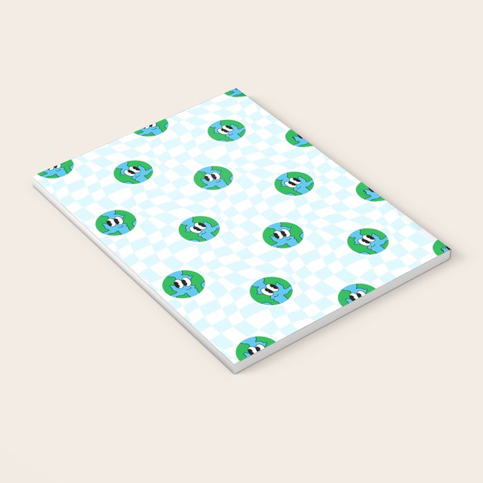 Retro cartoon earth planet checkered pattern Notebook Gallery Image 3