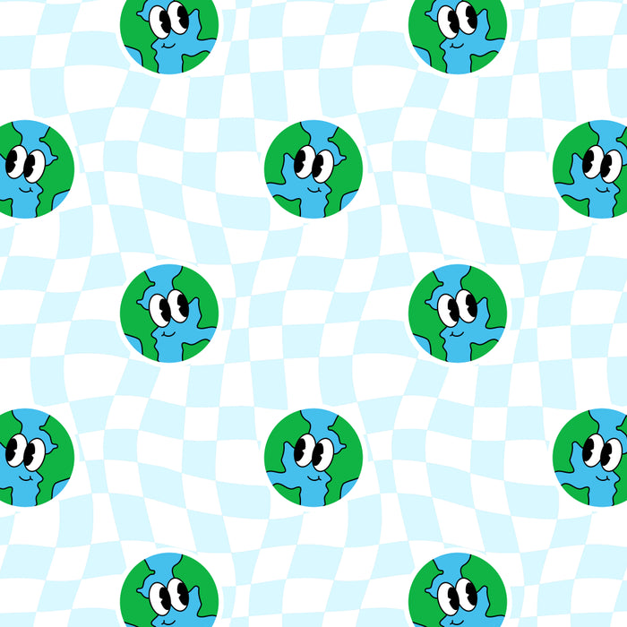 Retro cartoon earth planet checkered pattern Coffee Mug Gallery Image 2