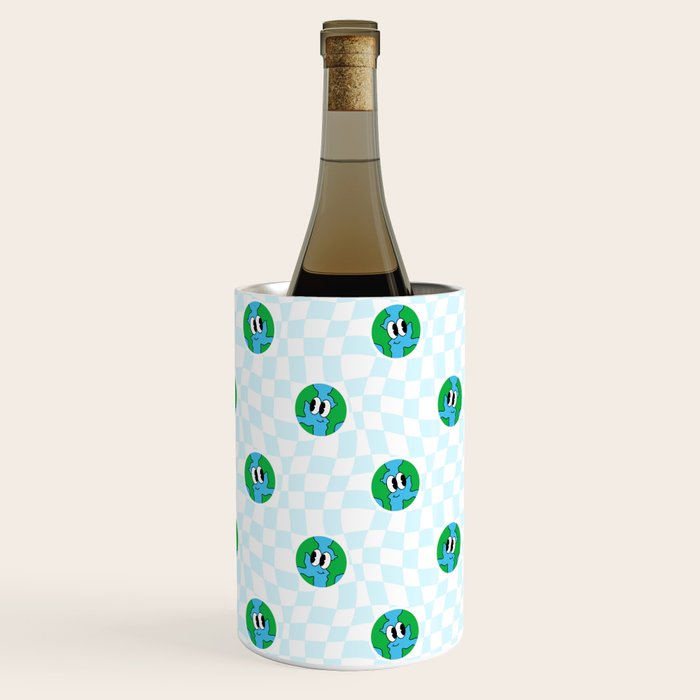 Retro cartoon earth planet checkered pattern Wine Chiller Gallery Image 3