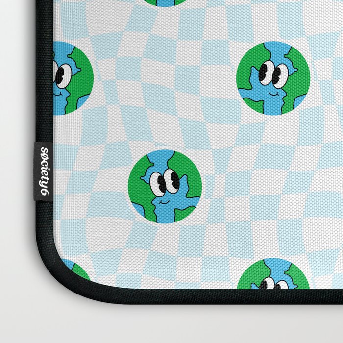 Retro cartoon earth planet checkered pattern Laptop Sleeve Gallery Image 3