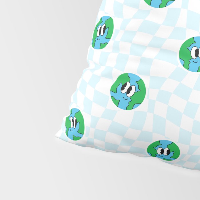 Retro cartoon earth planet checkered pattern Pillow Sham Gallery Image 4