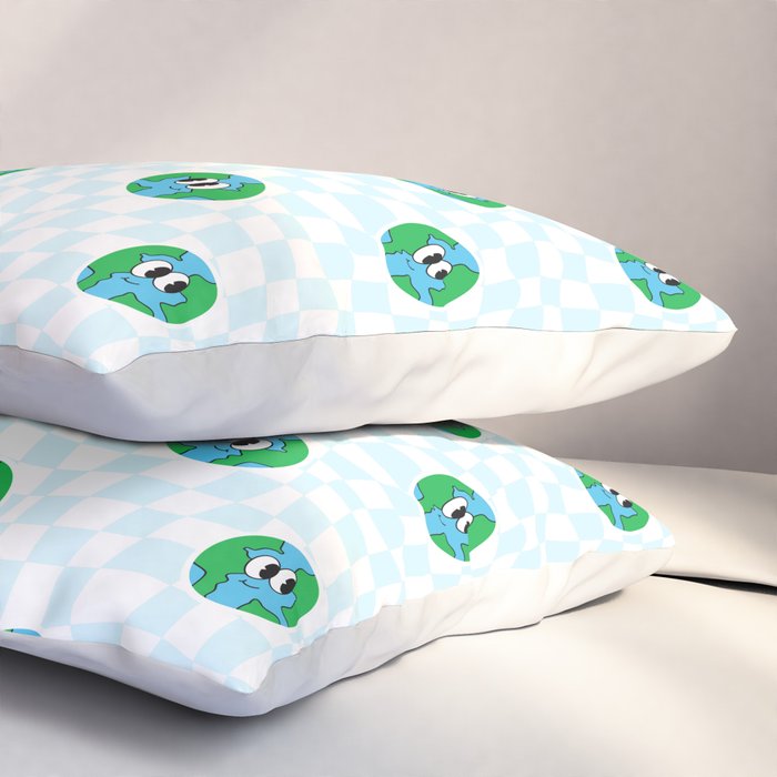 Retro cartoon earth planet checkered pattern Pillow Sham Gallery Image 3