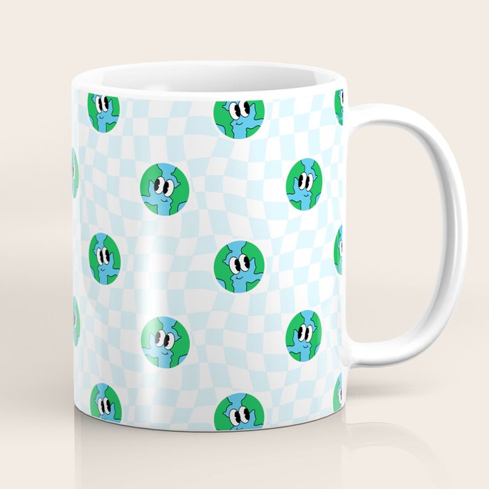 Retro cartoon earth planet checkered pattern Coffee Mug Gallery Image 1