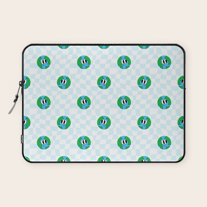 Retro cartoon earth planet checkered pattern Laptop Sleeve Gallery Image 1