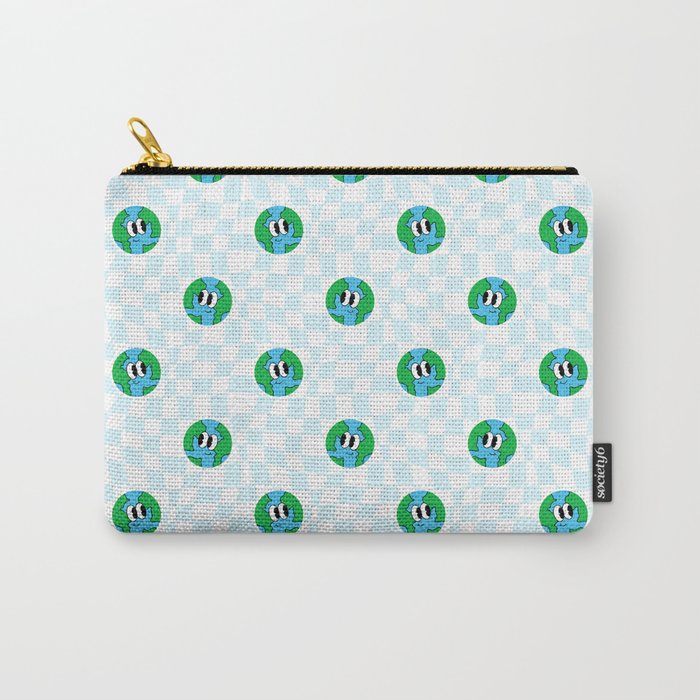 Retro cartoon earth planet checkered pattern Carry All Pouch Gallery Image 1