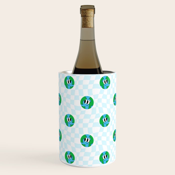 Retro cartoon earth planet checkered pattern Wine Chiller Gallery Image 1