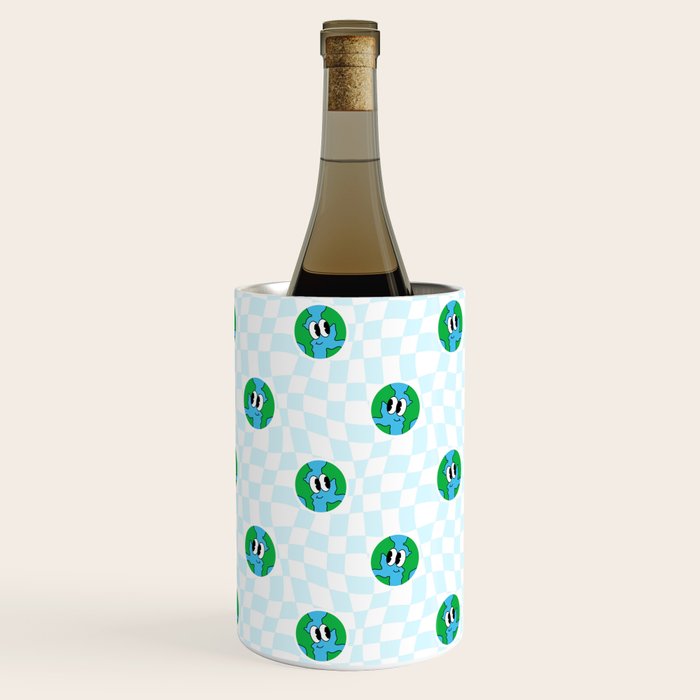Retro cartoon earth planet checkered pattern Wine Chiller Gallery Image 2