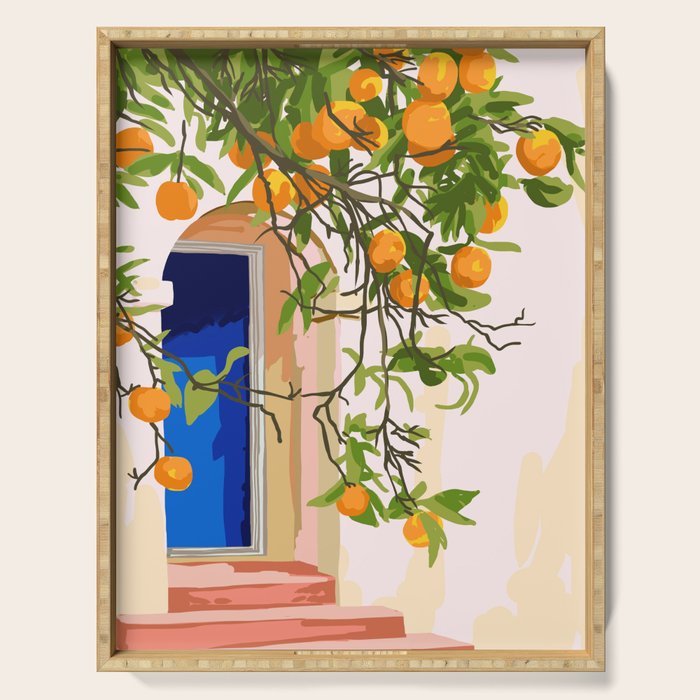 Wherever you go, go with all your heart | Summer Travel Morocco Boho Oranges | Architecture Building Serving Tray Gallery Image 1