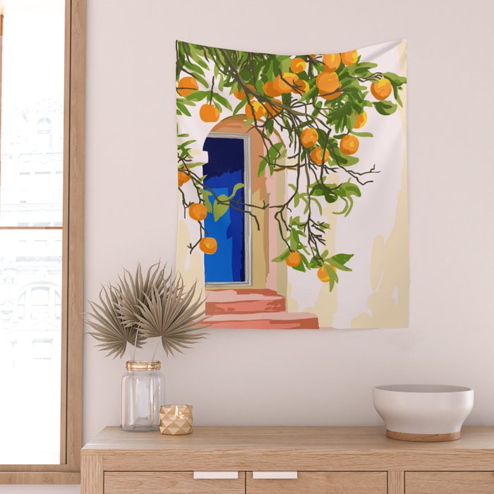 Wherever you go, go with all your heart | Summer Travel Morocco Boho Oranges | Architecture Building Wall Tapestry Gallery Image 2