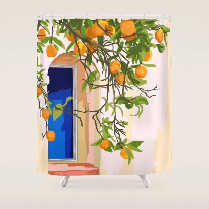 Wherever you go, go with all your heart | Summer Travel Morocco Boho Oranges | Architecture Building Shower Curtain Gallery Image 1