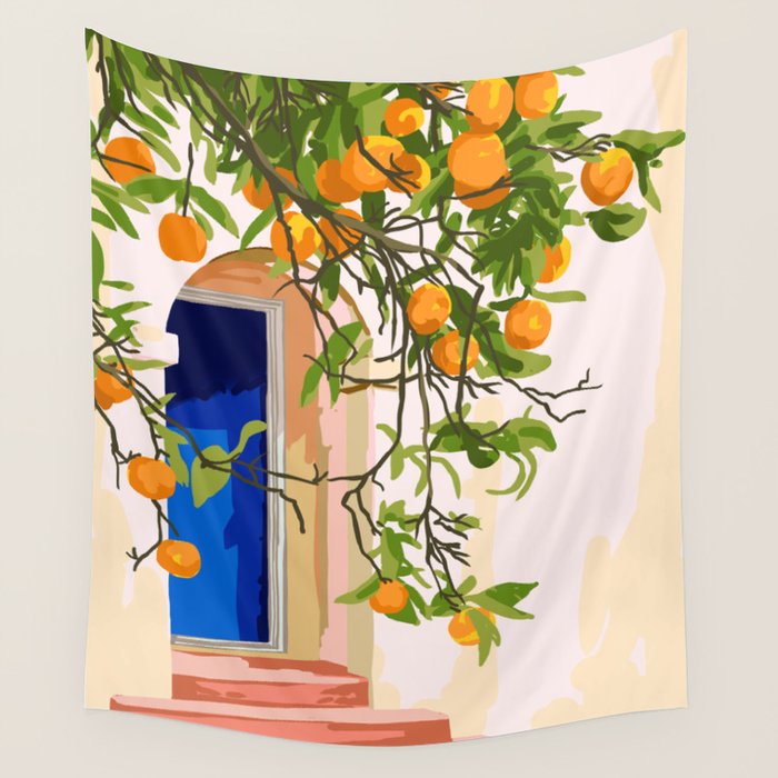 Wherever you go, go with all your heart | Summer Travel Morocco Boho Oranges | Architecture Building Wall Tapestry Gallery Image 4