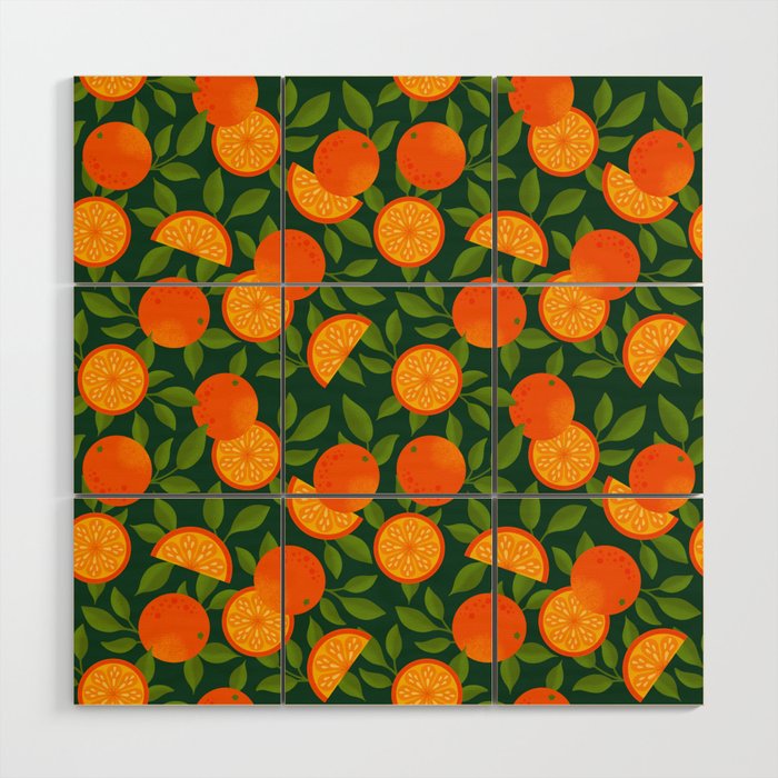 Orange Pattern on Dark Teal Wood Wall Art Gallery Image 1