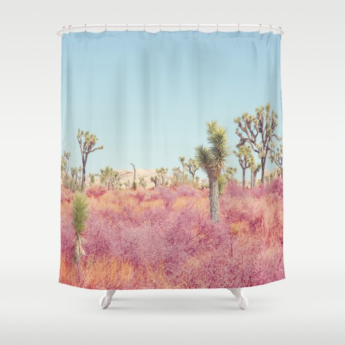 Surreal Pink Desert - Joshua Tree Landscape Photography Shower Curtain Gallery Image 1