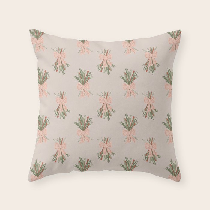 Holiday Bow-quet . Neutral Throw Pillow Gallery Image 6