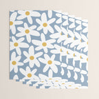 Daisy Time Retro Floral Pattern in Light Blue, White, and Mustard Wrapping Paper Gallery Image 3