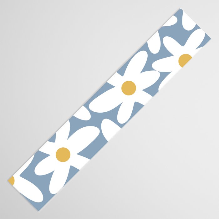 Daisy Time Retro Floral Pattern in Light Blue, White, and Mustard Table Runner Gallery Image 3