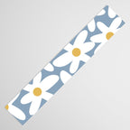 Daisy Time Retro Floral Pattern in Light Blue, White, and Mustard Table Runner Gallery Image 3