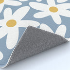 Daisy Time Retro Floral Pattern in Light Blue, White, and Mustard Rug Gallery Image 4