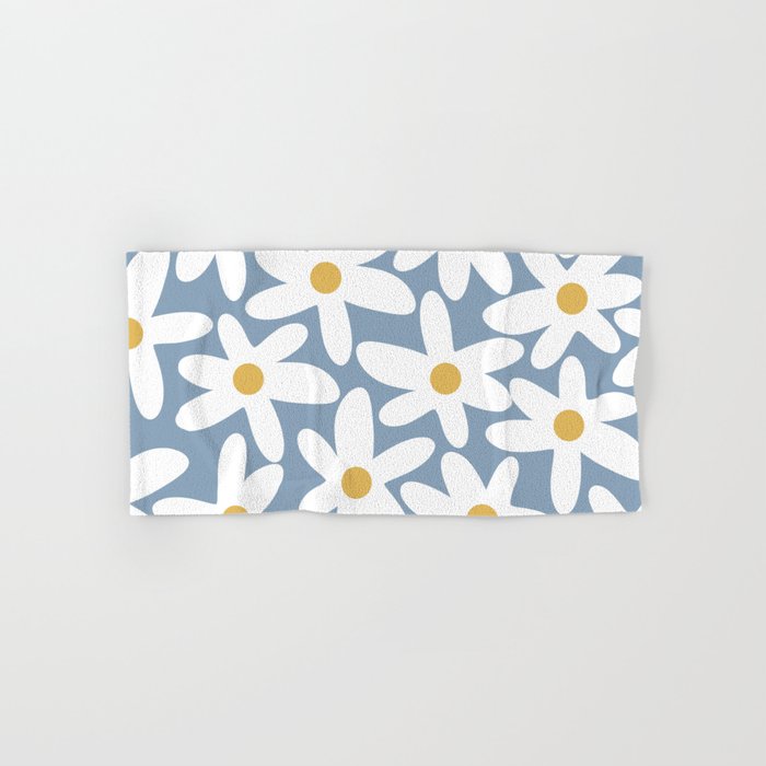 Daisy Time Retro Floral Pattern in Light Blue, White, and Mustard Bath Towel Gallery Image 1