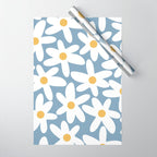 Daisy Time Retro Floral Pattern in Light Blue, White, and Mustard Wrapping Paper Gallery Image 1