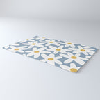 Daisy Time Retro Floral Pattern in Light Blue, White, and Mustard Rug Gallery Image 3
