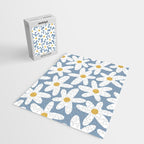 Daisy Time Retro Floral Pattern in Light Blue, White, and Mustard Jigsaw Puzzle Gallery Image 2