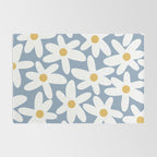 Daisy Time Retro Floral Pattern in Light Blue, White, and Mustard Rug Gallery Image 2