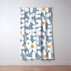 Daisy Time Retro Floral Pattern in Light Blue, White, and Mustard Window Curtain Gallery Image 3