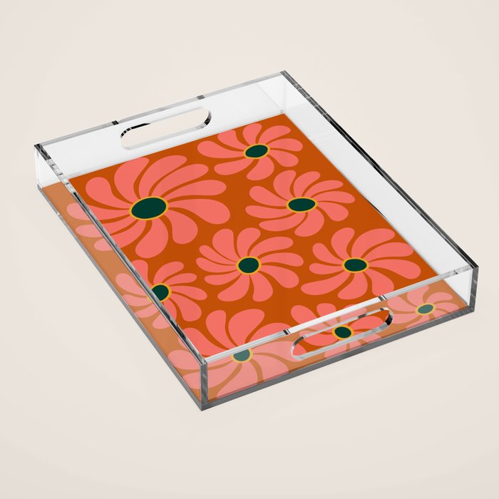 Retro Super Bloom - 70's Vibe Boho Colors Acrylic Tray Gallery Image 1