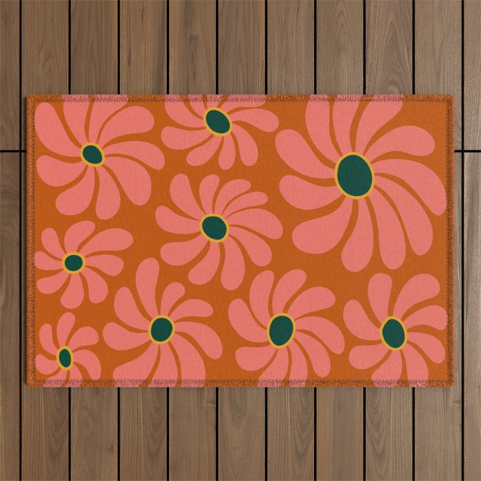 Retro Super Bloom - 70's Vibe Boho Colors Outdoor Rug Gallery Image 1
