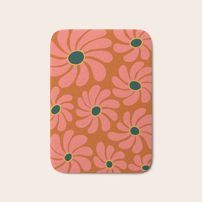 Retro Super Bloom - 70's Vibe Boho Colors Bath Mat Gallery Image 1