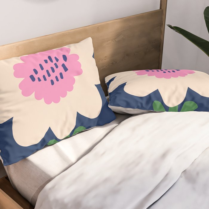 Sunflower - navy & pink Pillow Sham Gallery Image 2