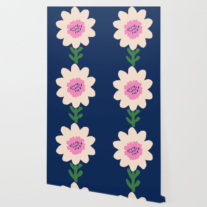 Sunflower - navy & pink Wallpaper Gallery Image 2