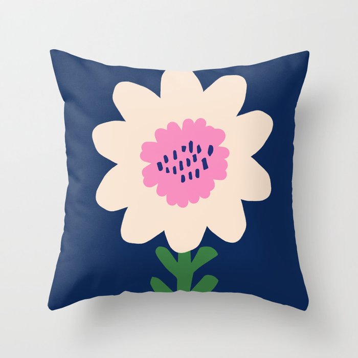 Sunflower - navy & pink Throw Pillow Gallery Image 1