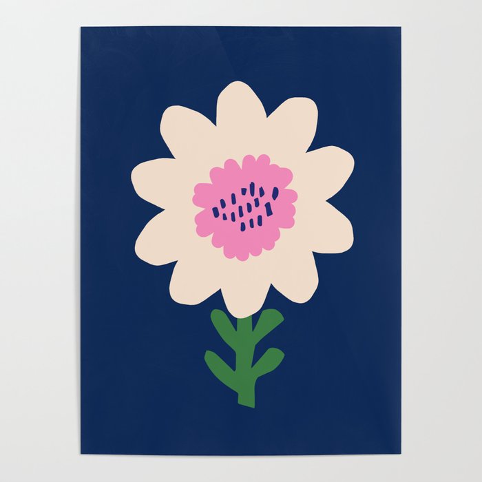 Sunflower - navy & pink Poster Gallery Image 4